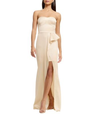 Dress the Population Kai Strapless Sweetheart Bustier Side Ruffle Gown