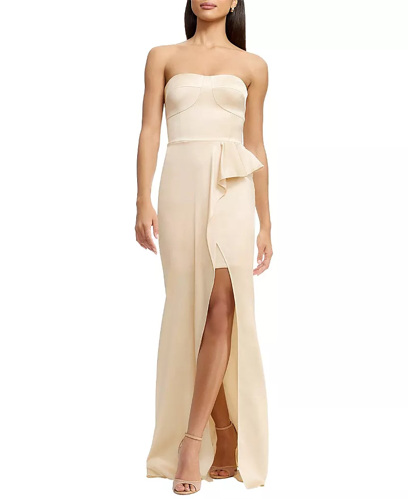 Dress the Population Kai Strapless Sweetheart Bustier Side Ruffle Gown