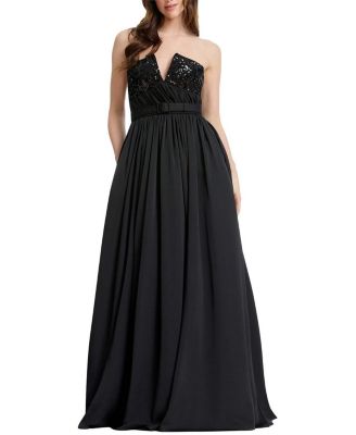 Dress the Population Kristine Strapless Plunge Sequin Bodice Belted Gown