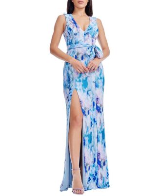  Sandra V-Neck Pleated Floral Gown