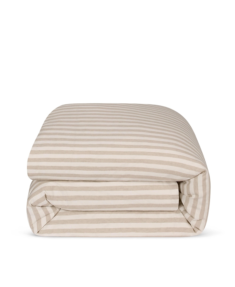 Piglet In Bed Pembroke Stripe Linen Blend Duvet Cover, King In Brown