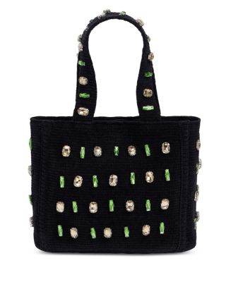 Stone Embellished Knit Top Handle Bag