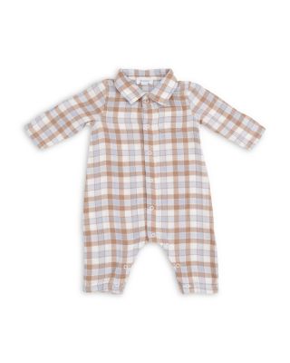 Boys' Western Plaid Long Sleeved Polo Button Down Romper - Baby