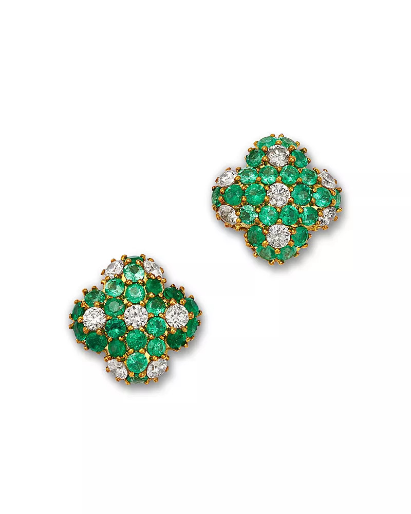 Bloomingdale's Fine Collection Diamond & Emerald Pave Clover Stud Earrings in 14K Yellow Gold