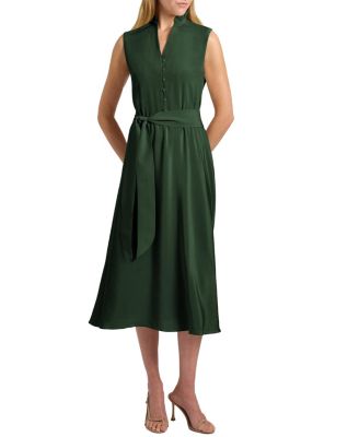 Nirva Silk Sleeveless Ruffle-Neck Midi Dress