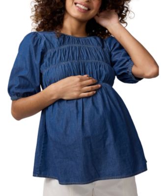 Chambray Smocked Maternity Top