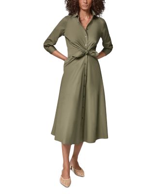 Cotton Stretch Tie Front Shirtdress
