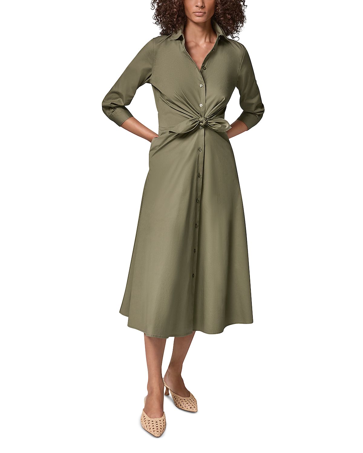 Donna Karan Weekend Cotton Stretch Tie Front Shirtdress