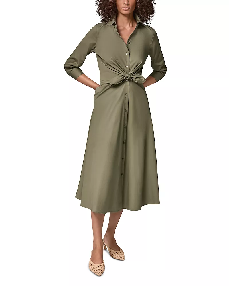 Donna Karan Weekend Cotton Stretch Tie Front Shirtdress