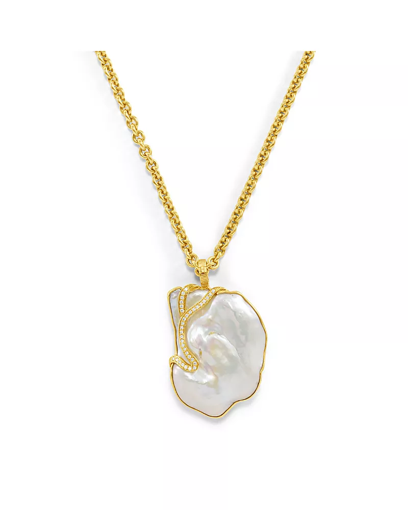 Jorge Adeler 18K Yellow Gold Sea Cultured Freshwater Baroque Pearl & Diamond Enhancer Pendant