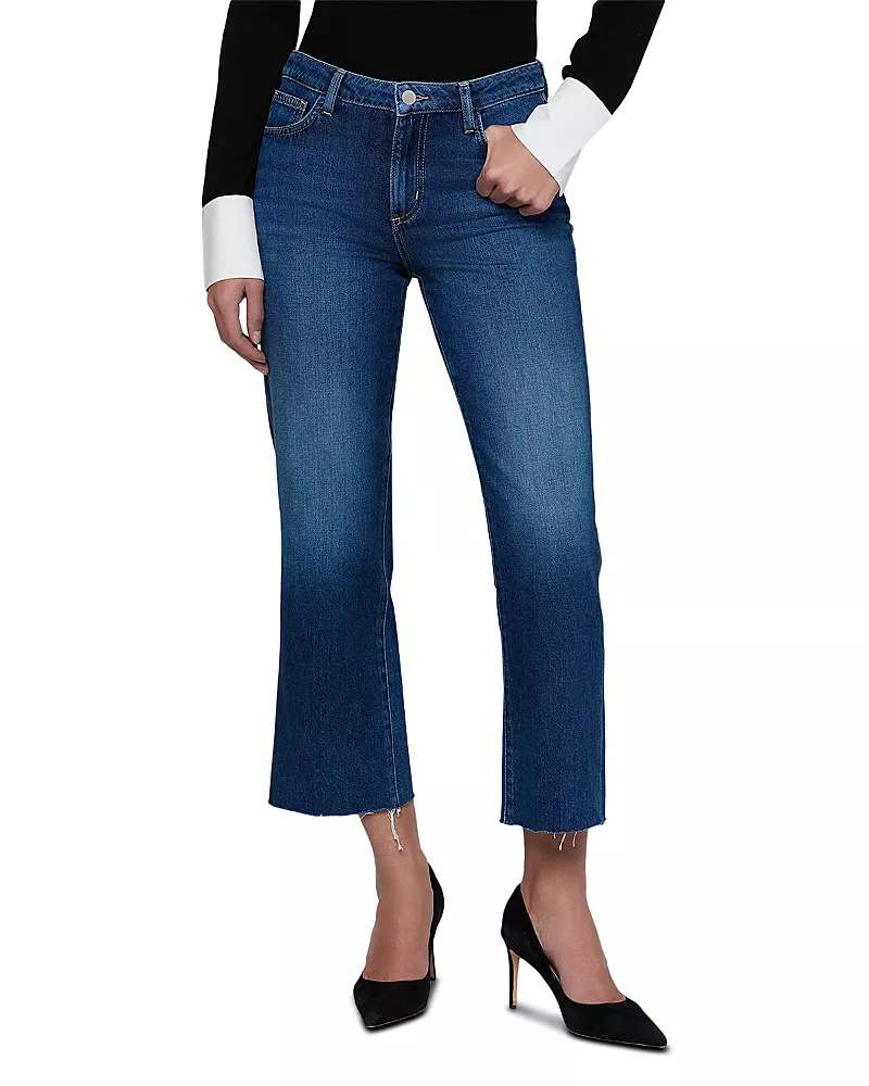 L'Agence Wanda Cotton Blend High Rise Crop Wide Leg Jeans in Idaho