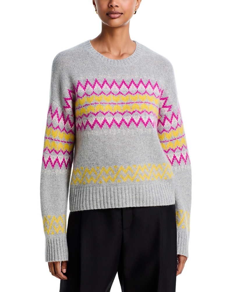Aqua 100% Cashmere Fair Isle Crewneck Sweater - Exclusive
