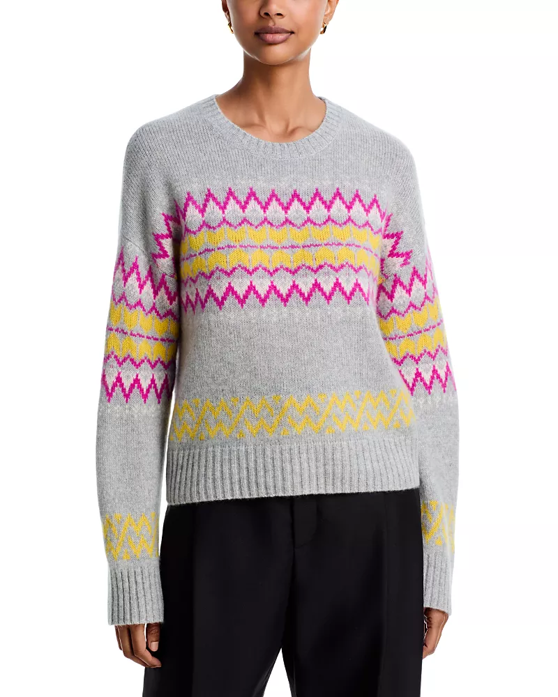 Aqua 100% Cashmere Fair Isle Crewneck Sweater - Exclusive