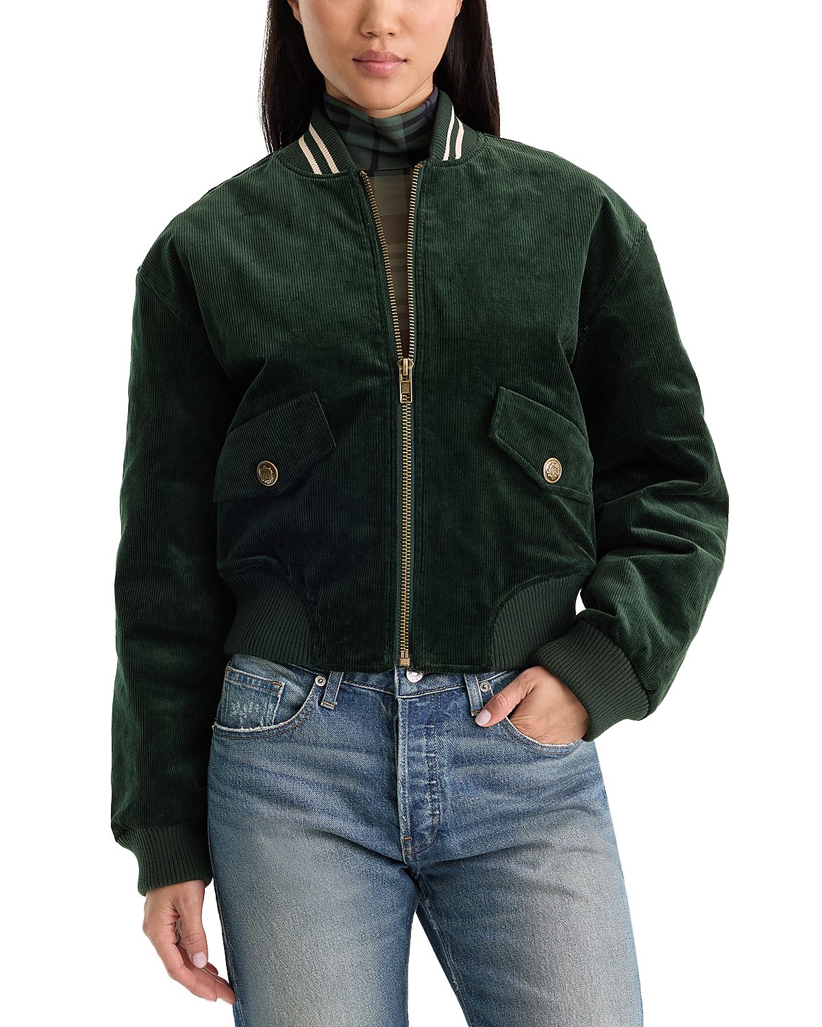 Good American The Cotton Stretch Corduroy Varsity Jacket