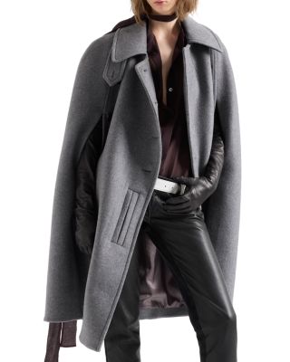 Wool Blend Double Breasted Cape Coat 