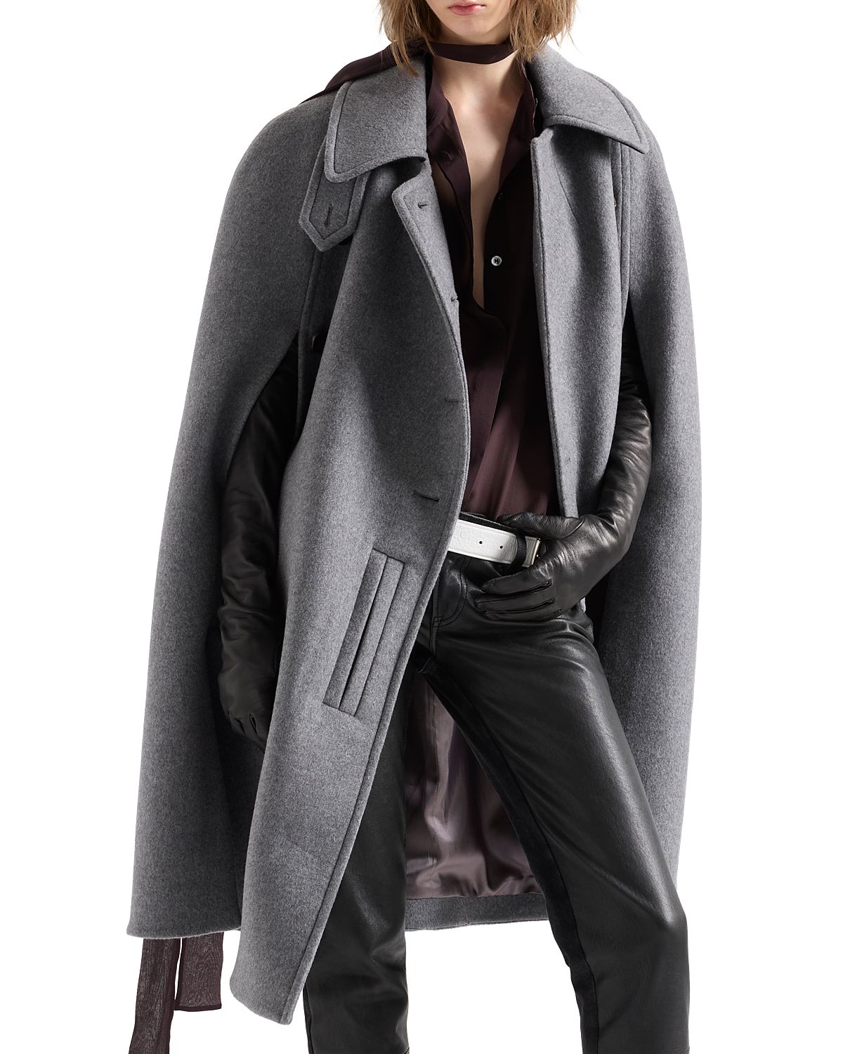 7 For All Mankind Wool Blend Double Breasted Cape Coat