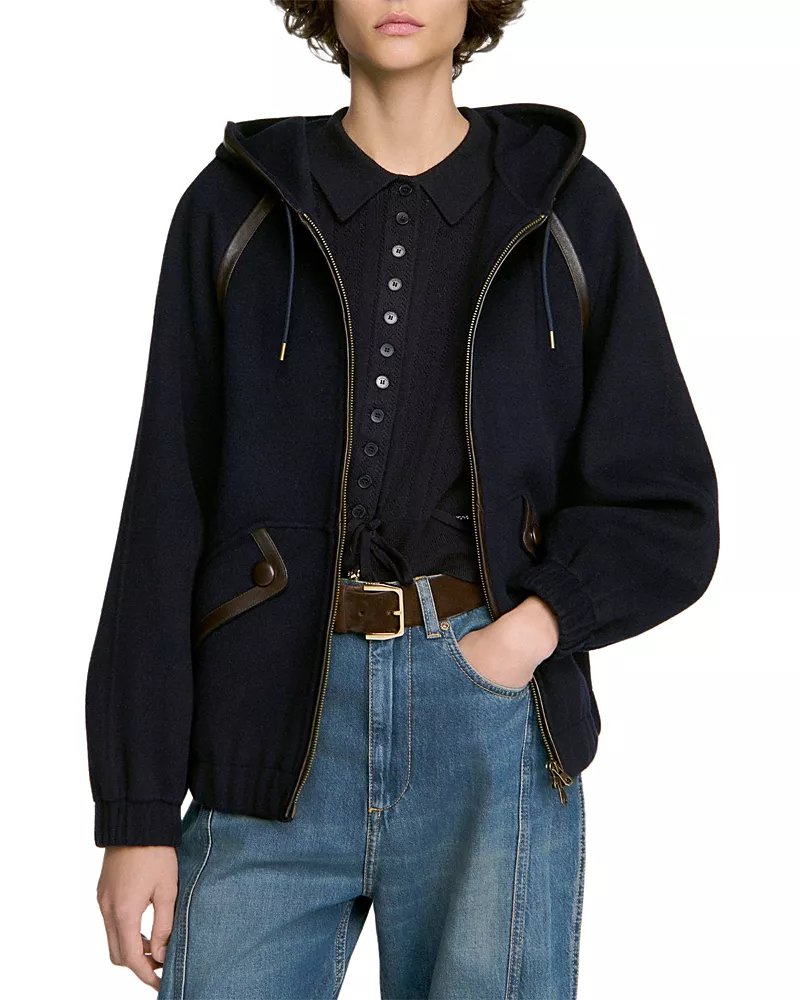 Sandro Brooks Wool Hooded Jacket