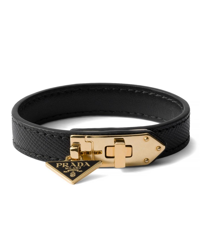 Prada Saffiano Leather Bracelet in Black