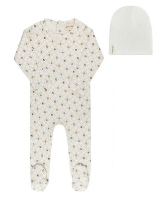  Girls' Floral Grid Collection Footie + Beanie - Baby