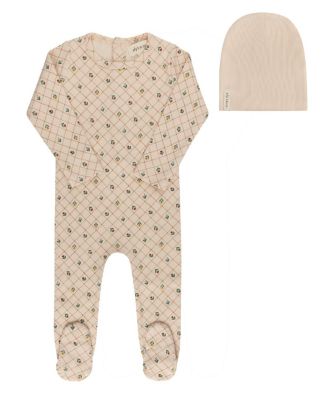 Ely's & Co. Girls' Floral Grid Collection Footie + Beanie - Baby