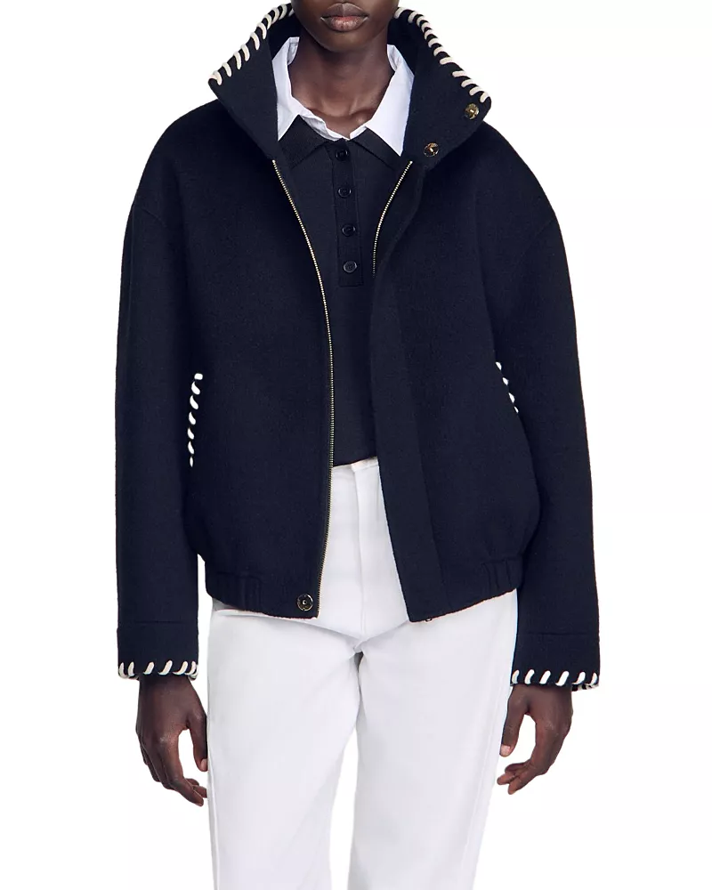 Sandro Lilian Wool Whipstitch Trim Jacket