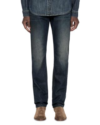 Faded Cotton Slim Straight Fit Jeans in Tinted Dark Indigo