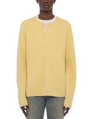 Ribbed Crewneck Rustic Wool Cardigan