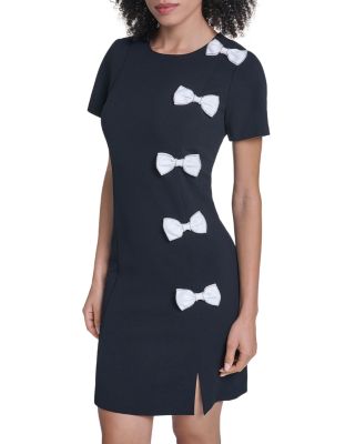 Bow Trim Side Slit Sheath Dress