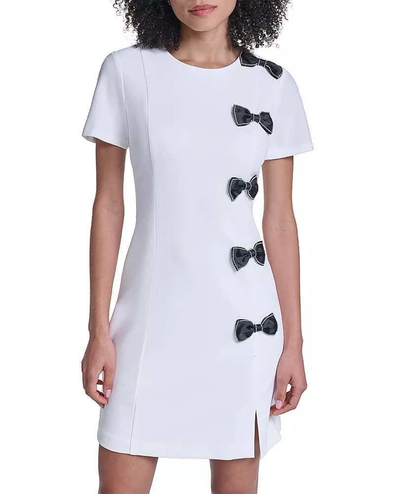 Karl Lagerfeld Paris Bow Trim Side Slit Sheath Dress