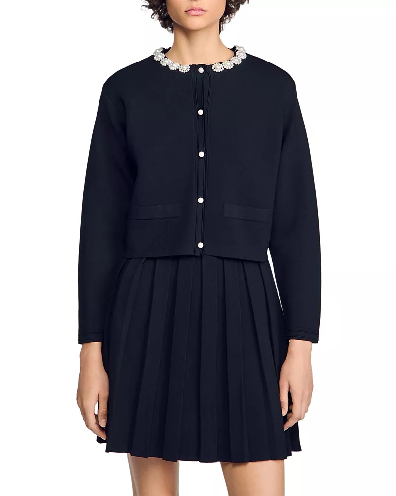 Sandro Aubrey Embellished Cropped Cardigan