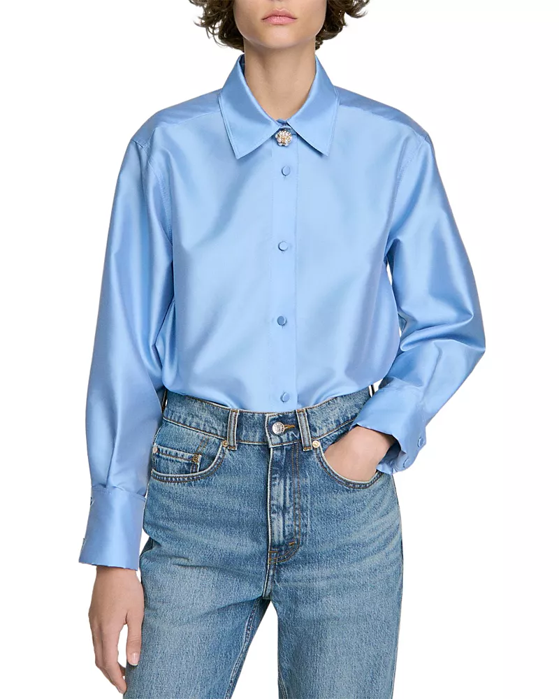 Sandro Suzanne Embellished Trim Satin Shirt