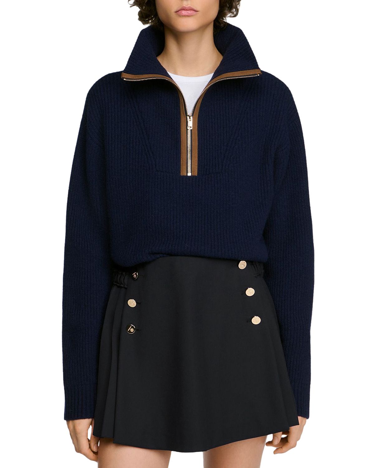 Sandro Mara Wool & Cashmere Half Zip Sweater