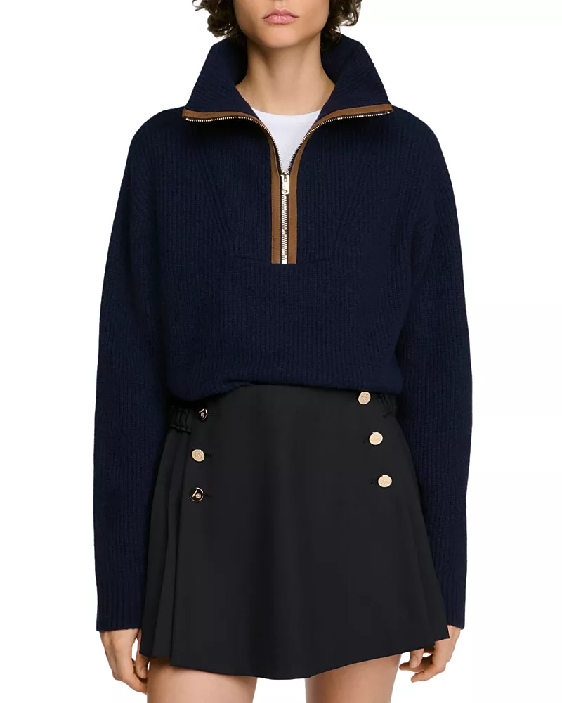 Sandro Mara Wool & Cashmere Half Zip Sweater