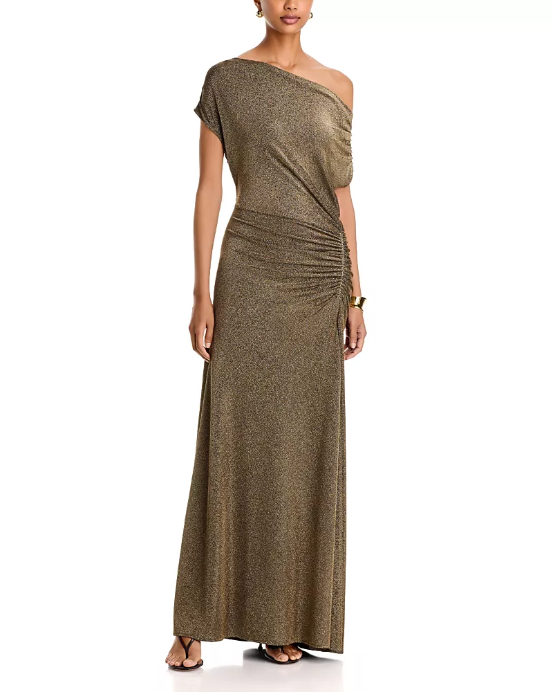 Aqua Metallic One Shoulder Dress - Exclusive