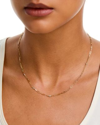 Diamond Station Paperclip Chain Necklace in 14K Yellow Gold, 0.50 tcw