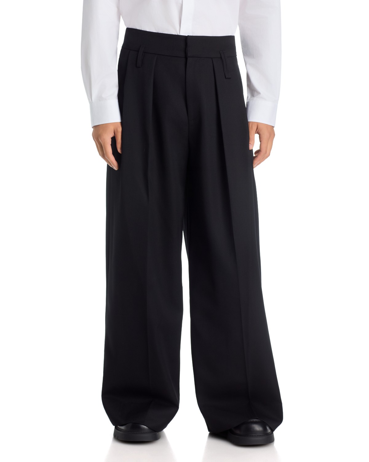 Simone Rocha Relaxed Wide Leg Pleated Pants in Black