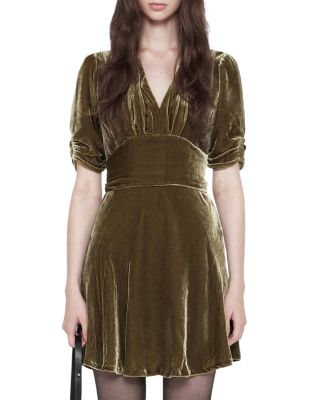 Ena Velvet Puffed Sleeve Mini Dress