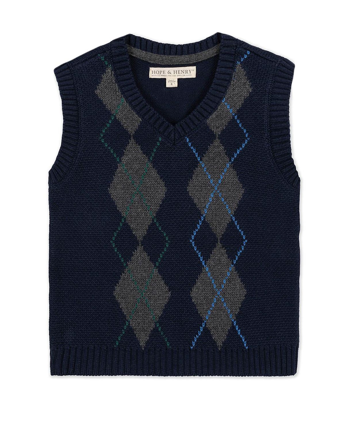 Hope & Henry Boys' Organic V-Neck Argyle Sweater Vest - Little Kid, Big Kid
