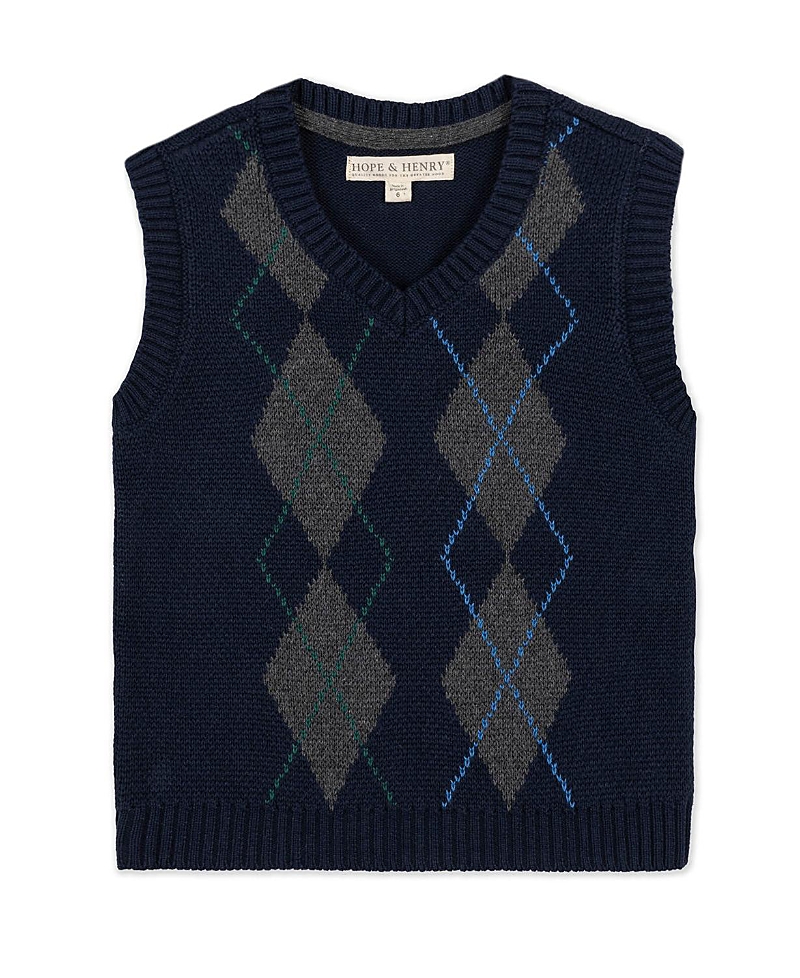 Hope & Henry Boys' Organic V-Neck Argyle Sweater Vest - Little Kid, Big Kid