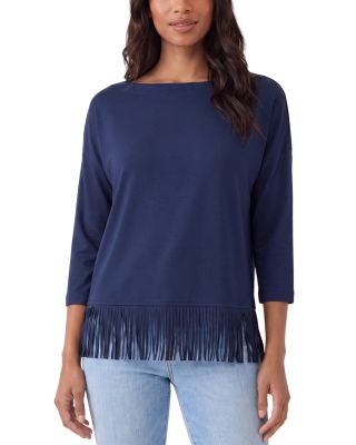 Boat Neck Fringe Trim Top