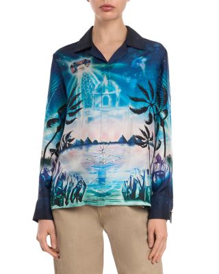 Casablanca Silk Cuban Collar Long Sleeve Shirt