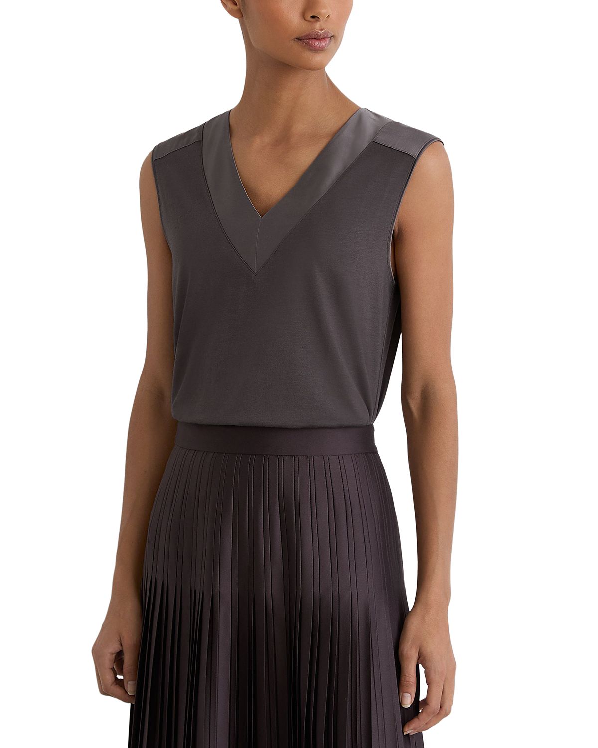 Reiss Silk Stretch Trim Sleeveless Top