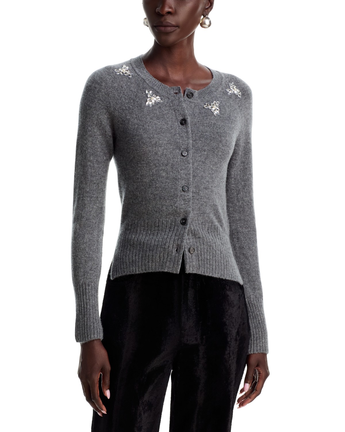 Simone Rocha Embellished Cashmere Cardigan in Grey/Pearl/Clear