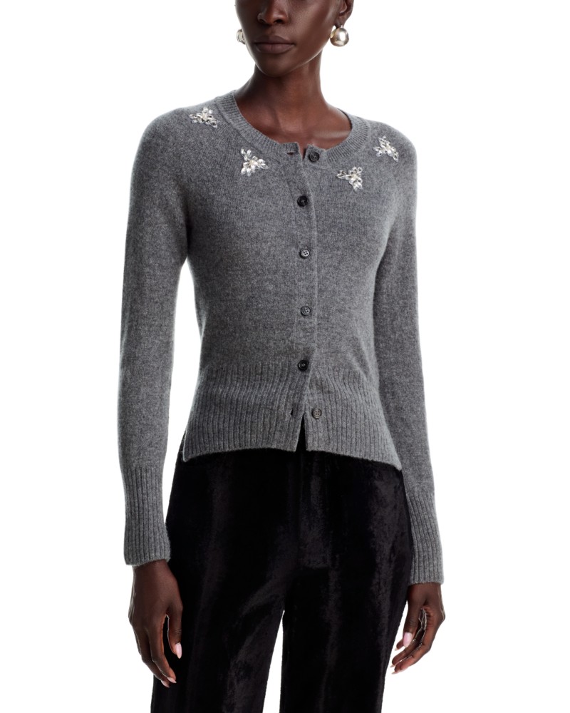 Simone Rocha Embellished Cashmere Cardigan in Grey/Pearl/Clear