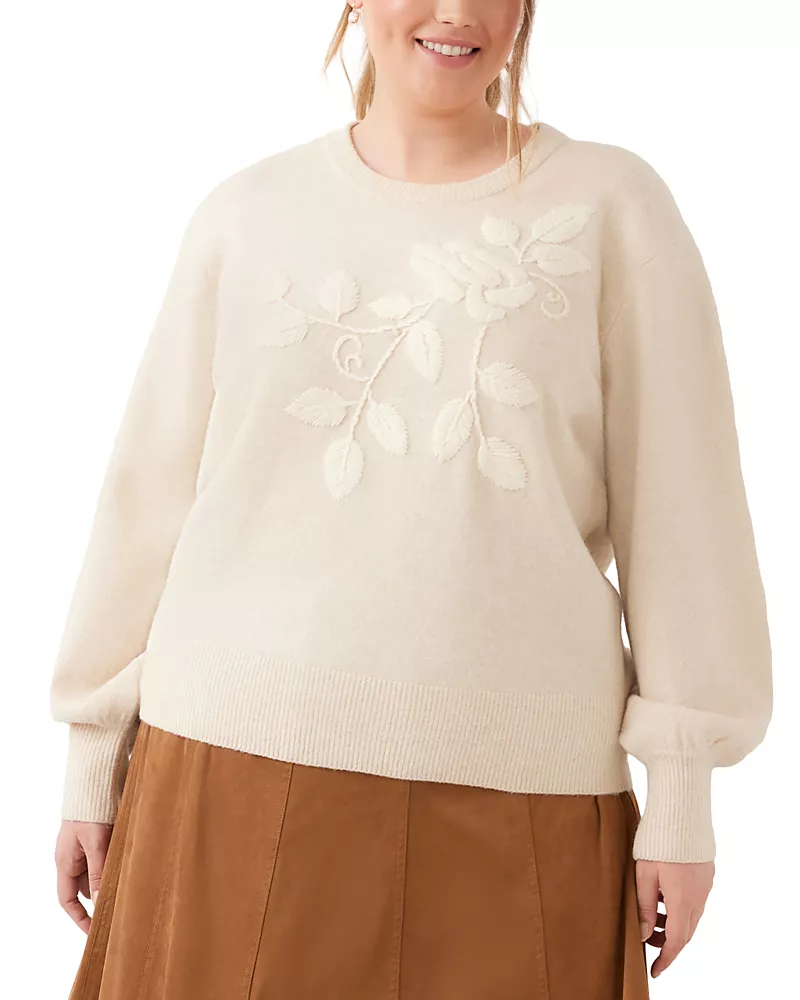 Karen Kane Plus Size Embroidered Blouson Sleeve Sweater