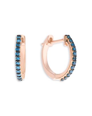14K Yellow Gold Blue Diamond Hoop Earrings, 0.12 tcw