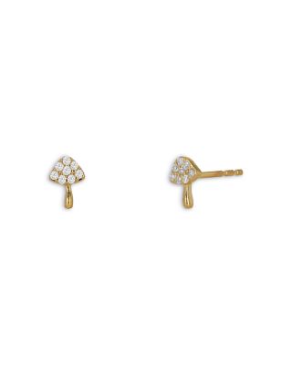 10K Yellow Gold Diamond Mushroom Stud Earrings, 0.1 tcw