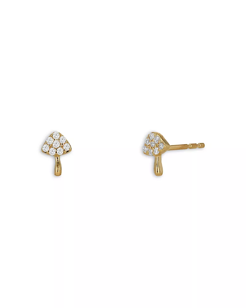 Moon & Meadow 10K Yellow Gold Diamond Mushroom Stud Earrings, 0.1 tcw