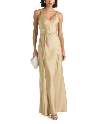 Saffron Satin Belted Maxi Dress