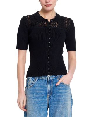  Women's Scarlet Lace Combo Button Up Sweater